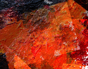 abstract red and yellow and black background with textured transparent squares in random layers
