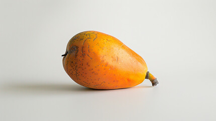A single ripe papaya placed gracefully on a pristine white background, highlighting its smooth skin...