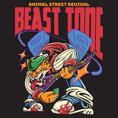 Guitarist Tiger in Streetwear Cartoon Illustration