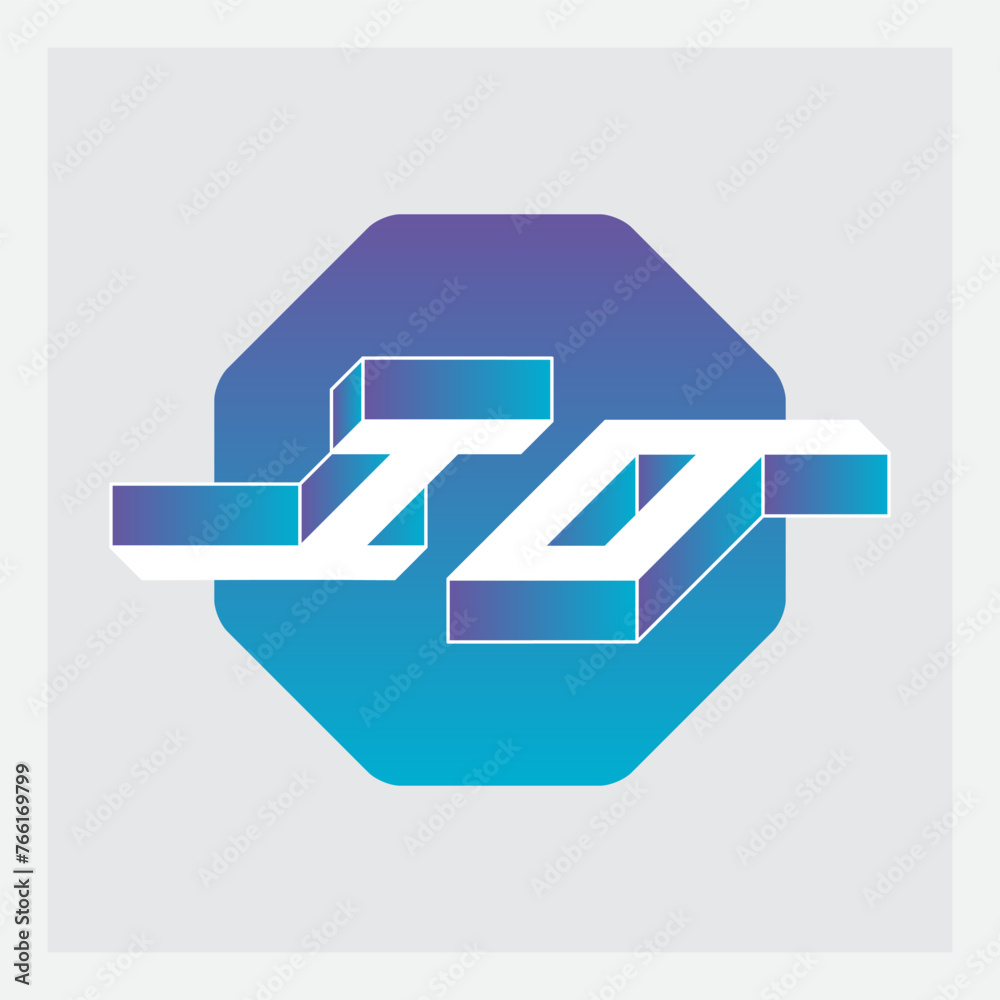 Poster Three-dimension letters I and O on a hexagonal substrate. Isometric 3d font for design. IO - monogram or logotype. Number 10.