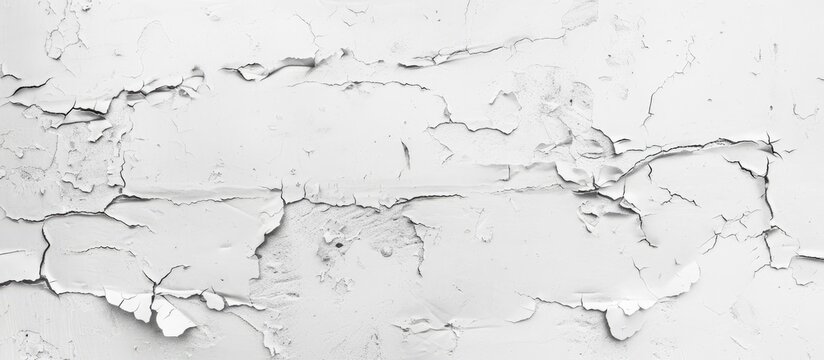 A detailed shot of a white wall with visible cracks, resembling a frozen landscape. The cracks mimic the appearance of snowcovered twigs, creating an artistic event in the otherwise plain surface
