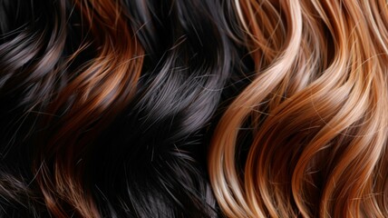 Naklejka premium A detailed view of black and brown hair strands, showcasing their texture and color variations
