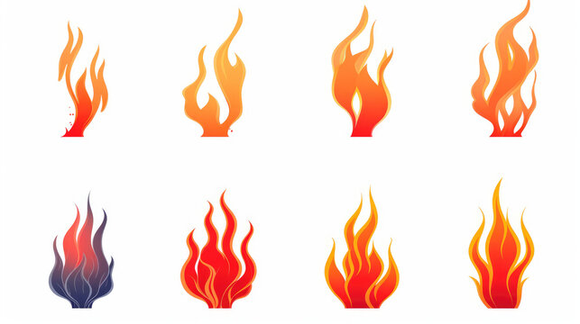 Blue, red, purple and orange fire flame. Hot flaming element. Flat element logo design, isolated on white background