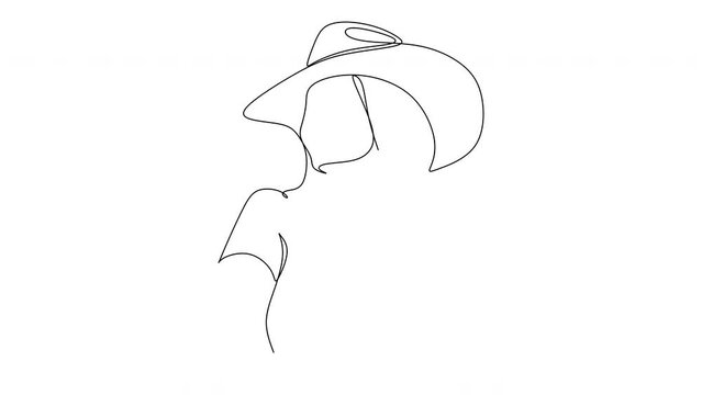 Continuous line drawing of a portrait of a beautiful woman's face wearing a head uber. Skin beauty care concept for young female models. Fashion beauty model with white background. Vector