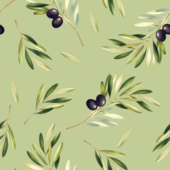 Seamless pattern with olives and leaves. For print, design, textile and background - 766172374