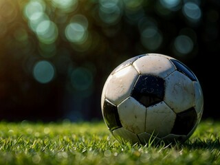 Naklejka premium soccer ball on grass