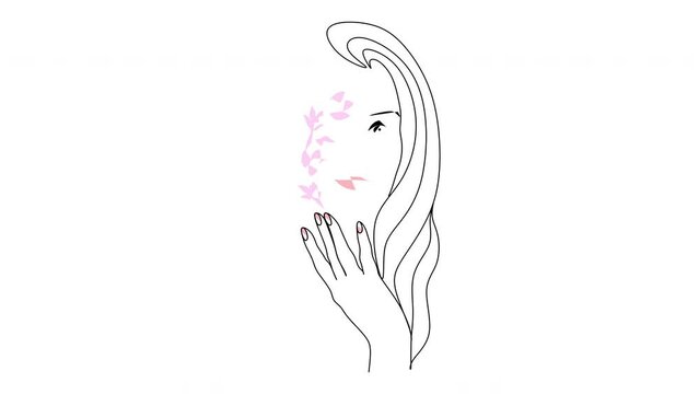 Abstract female face with flowers drawn in one line vector illustration. Portrait in a minimalist style. Botanical print. Natural symbol of cosmetics. Contemporary continuous line art. Fashionable pri