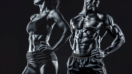 Fototapeta na wymiar Muscular Torso Duo: Fitness Power Couple. Generative AI