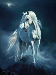 Obraz na płótnie Canvas The Dynamic Power of a White Horse in Motion