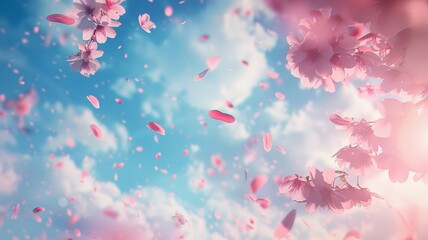 A multitude of pink flowers suspended in the air - obrazy, fototapety, plakaty