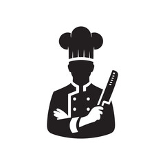 Chef Silhouette Vector: Culinary Master's Outline in Professional Kitchen Attire and Pose- Cook vector stock- chef illustration.