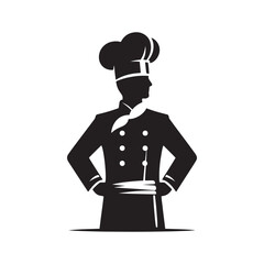 Chef Silhouette Vector: Culinary Master's Outline in Professional Kitchen Attire and Pose- Cook vector stock- chef illustration.