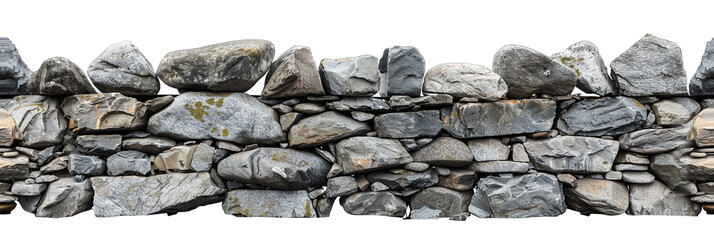 Stone wall - bricks and rocks stacked for a barrier isolated on transparent background - obrazy, fototapety, plakaty