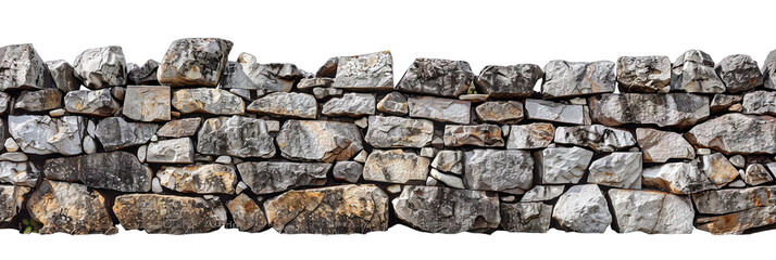 Stone wall - bricks and rocks stacked for a barrier isolated on transparent background
