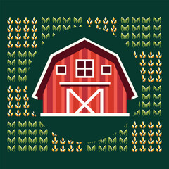 Farm house vector with leaf pattern background logo.