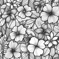 An elegant seamless monochrome pattern filled with intricately detailed flowers and leaves, perfect for a sophisticated design aesthetic.
