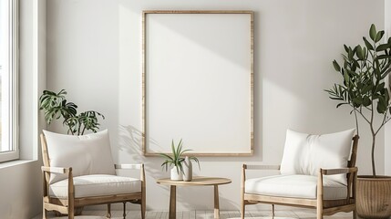 Blank picture frame hanging on wall. - obrazy, fototapety, plakaty