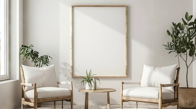 Blank picture frame hanging on wall.