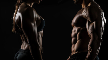 Muscular Torso Duo: Fitness Power Couple. Generative AI