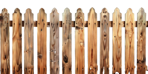 Wooden fence planks with repeating pattern with transparent background