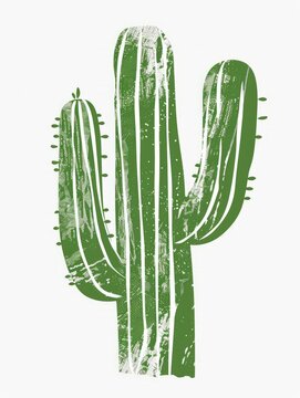A single green cactus plant stands against a plain white background