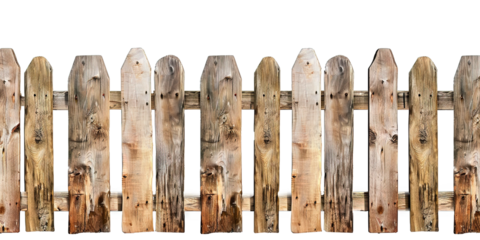 Wooden fence planks with repeating pattern with transparent background