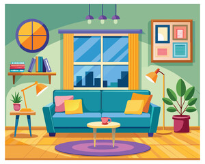 House Interior With Living Room Vectors illustration	
