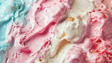 Close up of melting ice cream a sweet reprieve from the summer heat its colors blending beautifully in the suns embrace