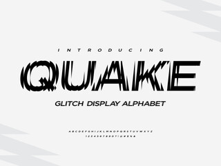 Vector of modern glitch style alphabet design with uppercase, numbers and symbols