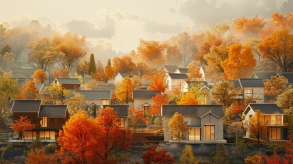 Real estate Autumnal Palette Optical Illusion Art Sophisticated Architectural Renderings , - obrazy, fototapety, plakaty
