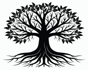 Fototapeta premium Black Tree With Roots Silhouette Stock illustration