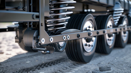 A set of heavy-duty leaf springs, supporting the weight of the truck's rear axle with resilience - obrazy, fototapety, plakaty