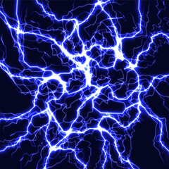 Lightning background, ice cracks pattern, thunder strikes, electric charge, blue plasma texture. Vector illustration