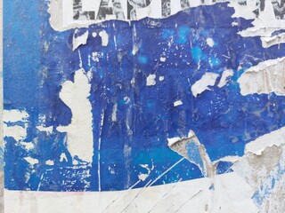 Torn street poster background, abstract old ripped paper collage backdrop