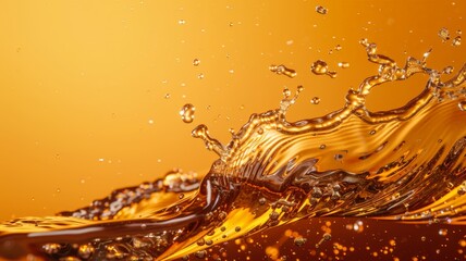 Orange background with water splashing, creating dynamic patterns and droplets on the surface