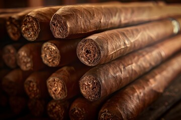 Premium Hand-Rolled Cigars Lined Up, Focus on Detail