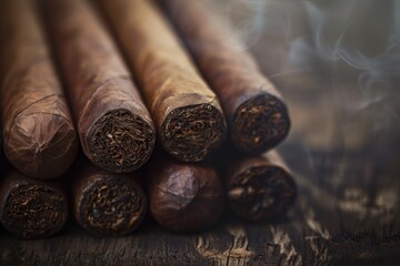Hand-Rolled Cigars in Sharp Focus on Wooden Table
