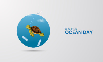World Ocean day, Ocean animal, Ocean life, ocean day cretive concept design for banner, poster 3D Illustration