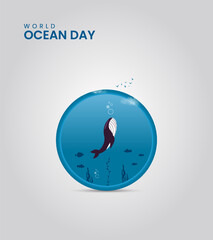 World Ocean day, Ocean animal, Ocean life, ocean day cretive concept design for banner, poster 3D Illustration
