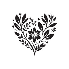 Floral Heart Silhouette Vector: Romantic Symbol of Love and Nature's Beauty in Elegant Form-Floral heart vector stock.