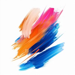 White background with dynamic blue, orange, and pink paint strokes creating vibrant abstract art