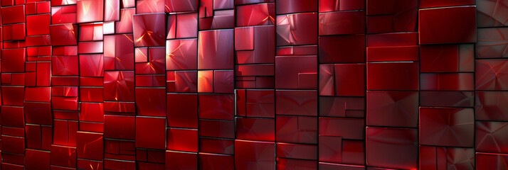 Abstract 3D background with red dark mosaic texture. Smalt. Optical illusion background, geometric Mosaic pattern.  