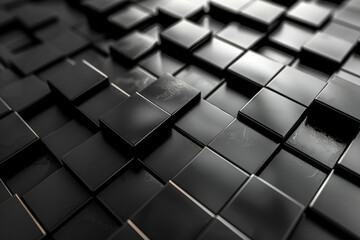 Abstract 3D background with black gloss dark mosaic texture. Smalt. Optical illusion background, geometric Mosaic pattern.  