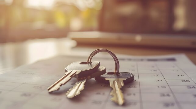 Celebrating the Milestone of a Home Purchase Closing with Keys and Contract on Calendar Date