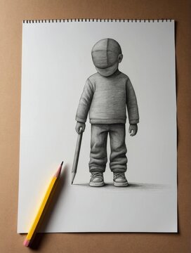 Concept "Children's creativity". A child with Inspiration explores his talent as new territories.