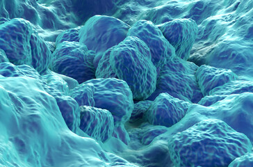 Particles embedded in biopolymer gel - 3d illustration closeup view