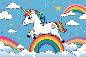 Cute and sweet unicorn on a rainbow