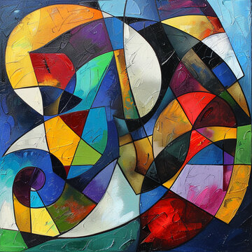 Abstract art inspired by cubism in bold colors ,