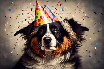 happy birthday dog - obrazy, fototapety, plakaty