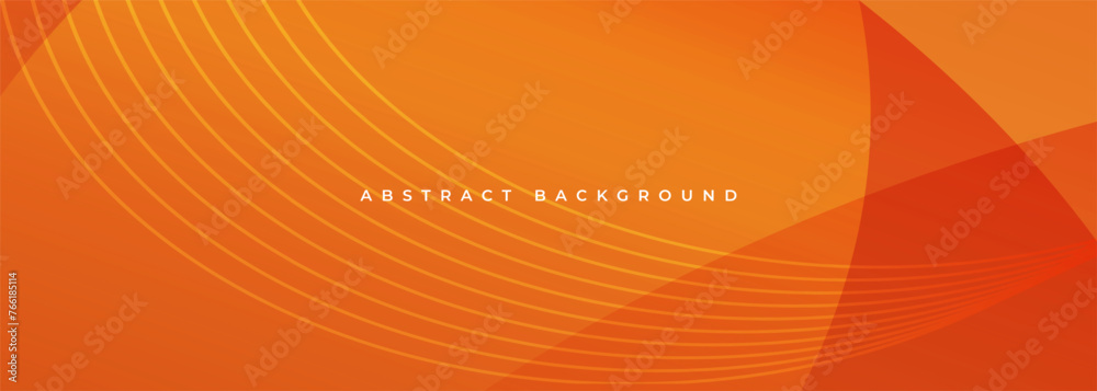 Poster orange abstract background with curves and circular stripes. wide banner vector illustration.